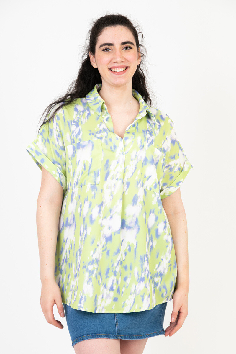 Großhändler Pomme Rouge Paris - Grüne bedruckte Bluse (C6561)