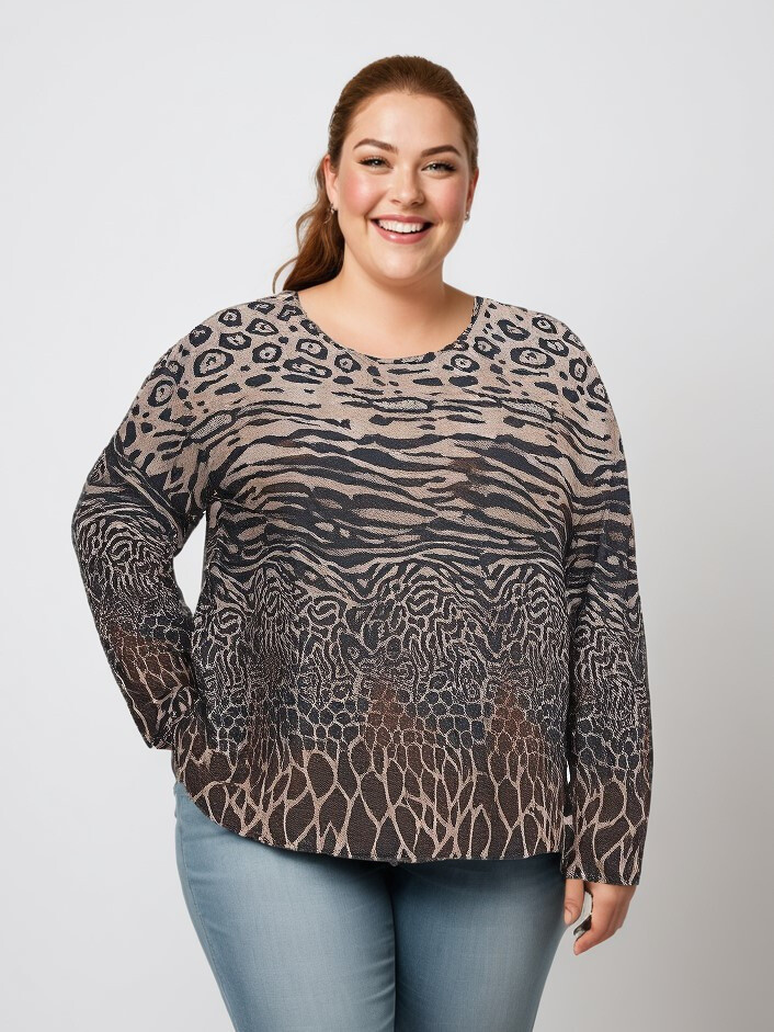 Großhändler Pomme Rouge Paris - Braune Leopardenmusterbluse (T7179C)