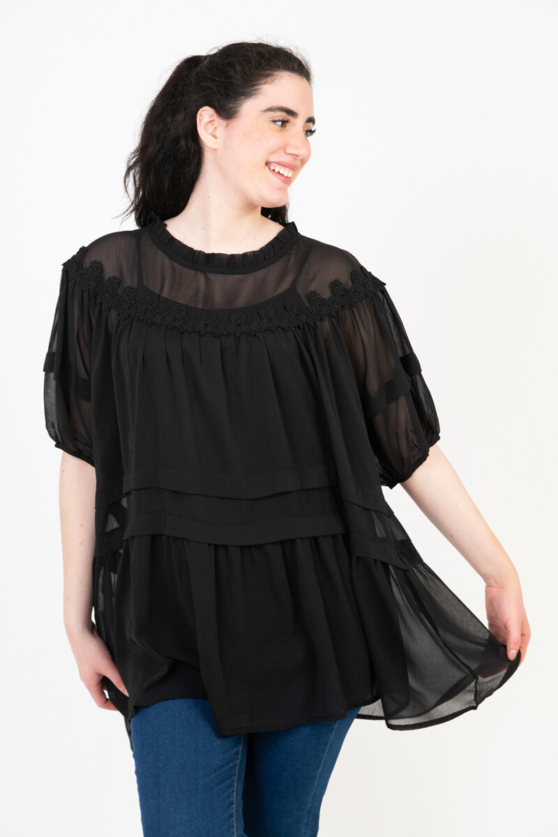 Grossiste Pomme Rouge Paris - Top + blouse avec broderies grande taille (C6563)