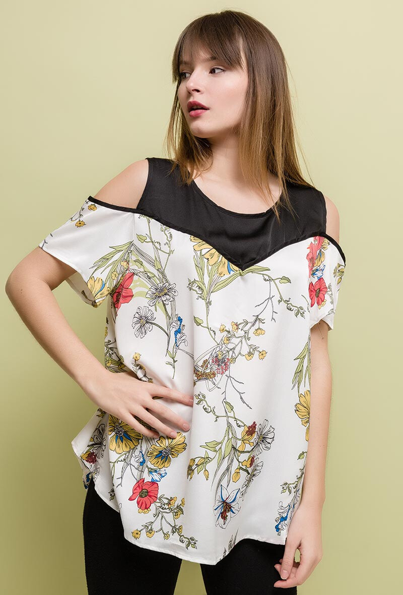 Grossiste Pomme Rouge Paris - Blouse effet superposée fleurie (A988)
