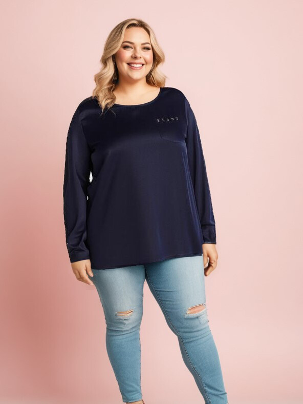 Grossiste Pomme Rouge Paris - Blouse soyeux bleu marine (C6175)