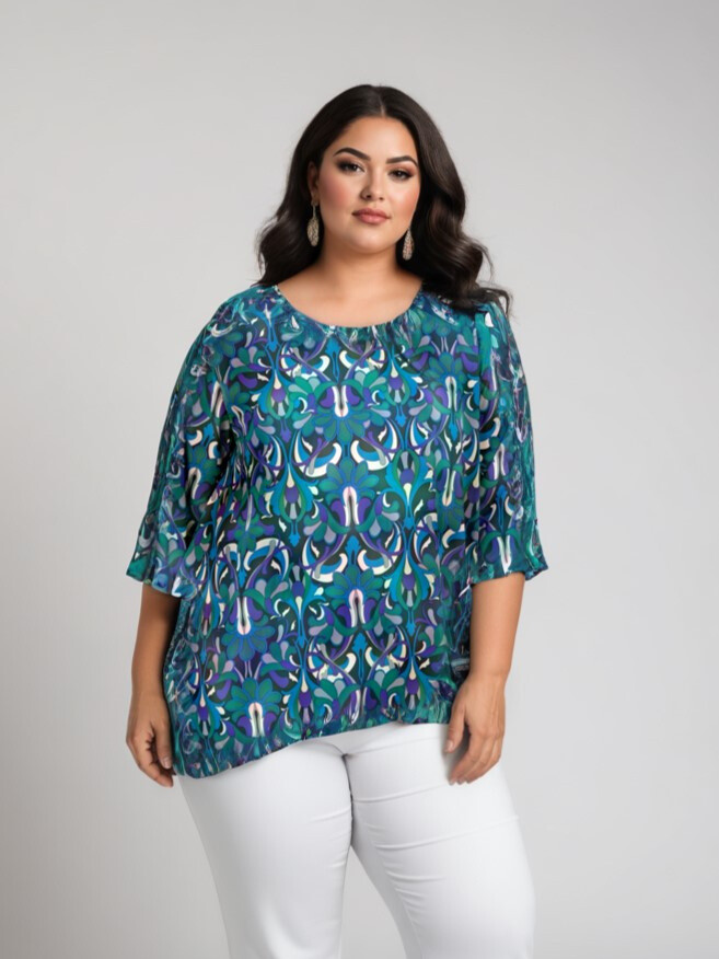 Grossiste Pomme Rouge Paris - Blouse imprimé grande taille (CA6600)