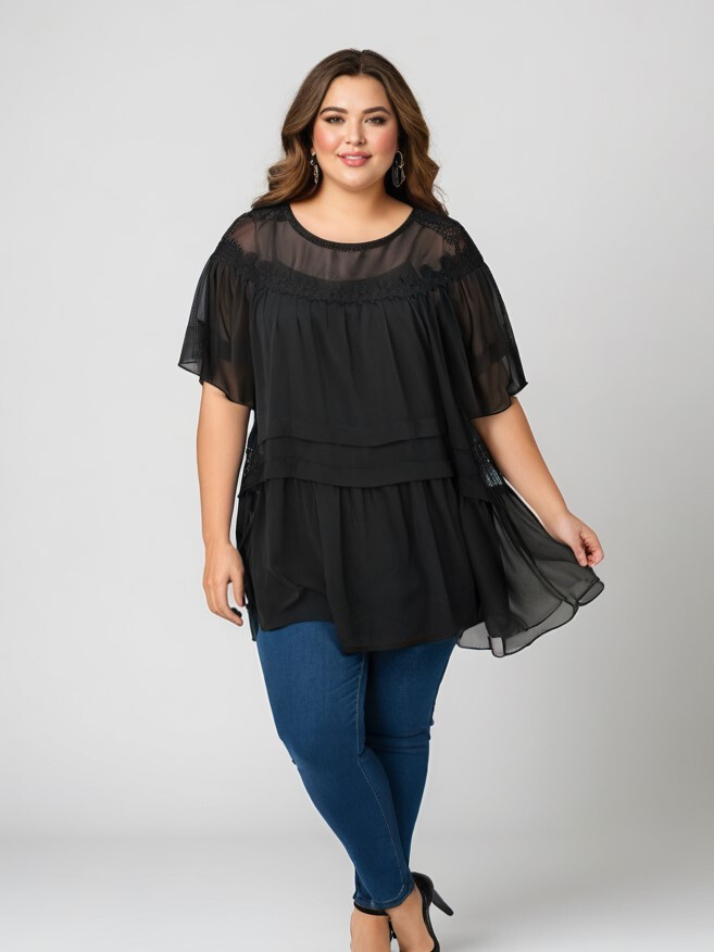 Wholesaler Pomme Rouge Paris - Top + blouse with large embroidery (C6563)