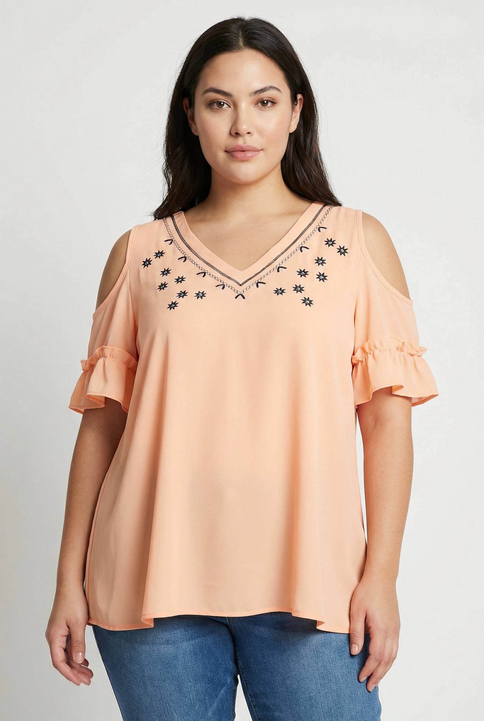 Grossista Pomme Rouge Paris - Blusa corallo taglia grande con ricami (A963)