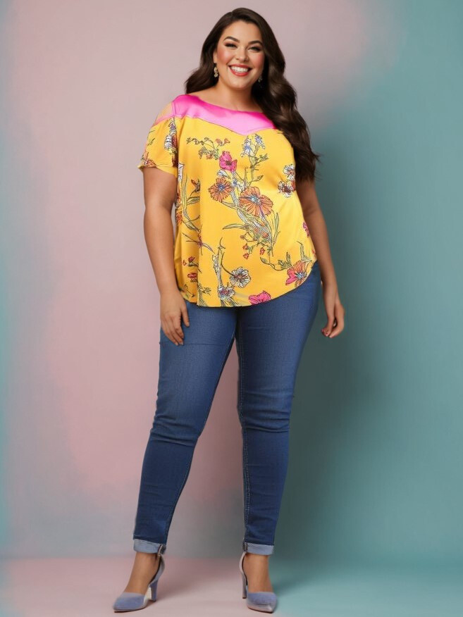 Grossiste Pomme Rouge Paris - Blouse effet superposée fleurie (A988)