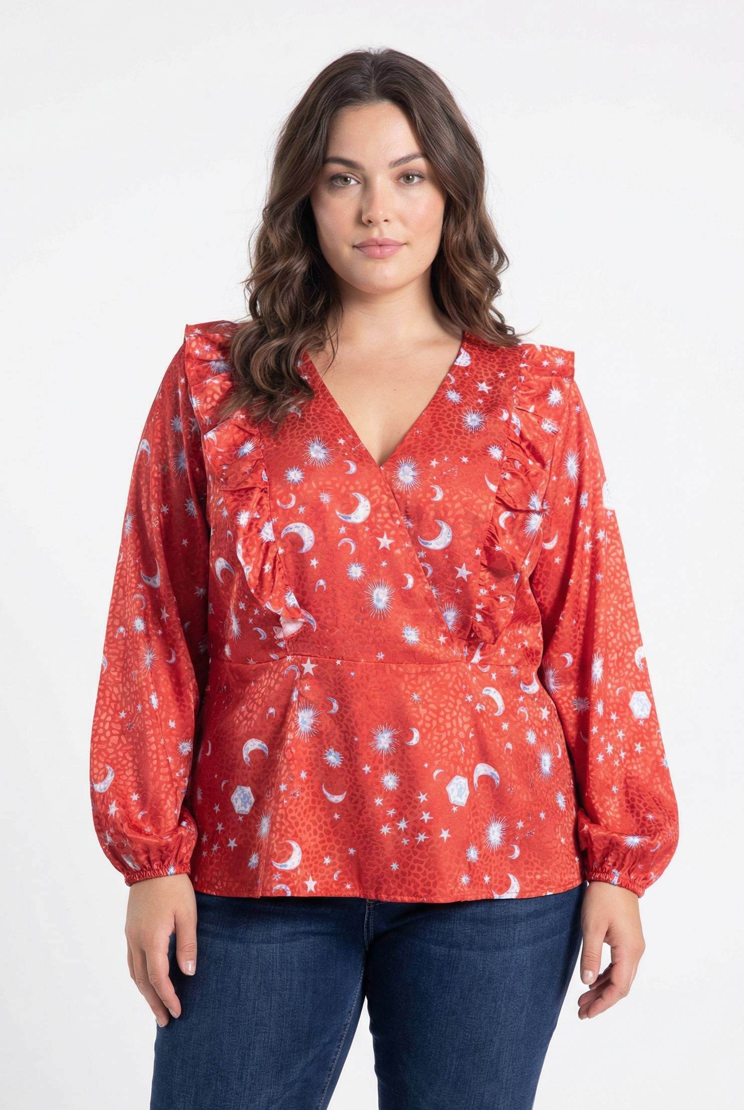 Grossiste Pomme Rouge Paris - Blouse cache cœur grande taille imprimé rouge