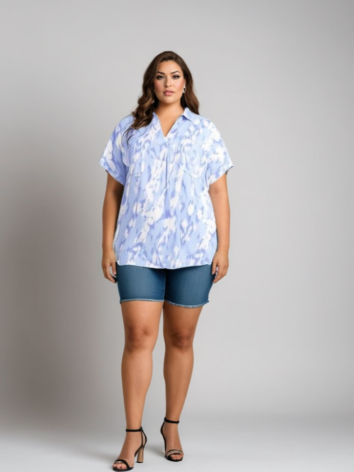 Großhändler Pomme Rouge Paris - Blaudruckbluse (C6561)