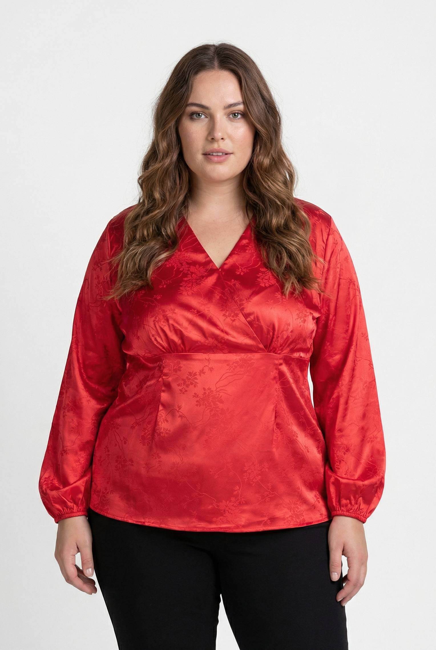 Grossiste Pomme Rouge Paris - Blouse cache cœur grande taille imprimé rouge