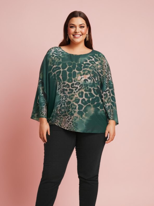 Grossiste Pomme Rouge Paris - Blouse imprimé léopard vert (T7179A)
