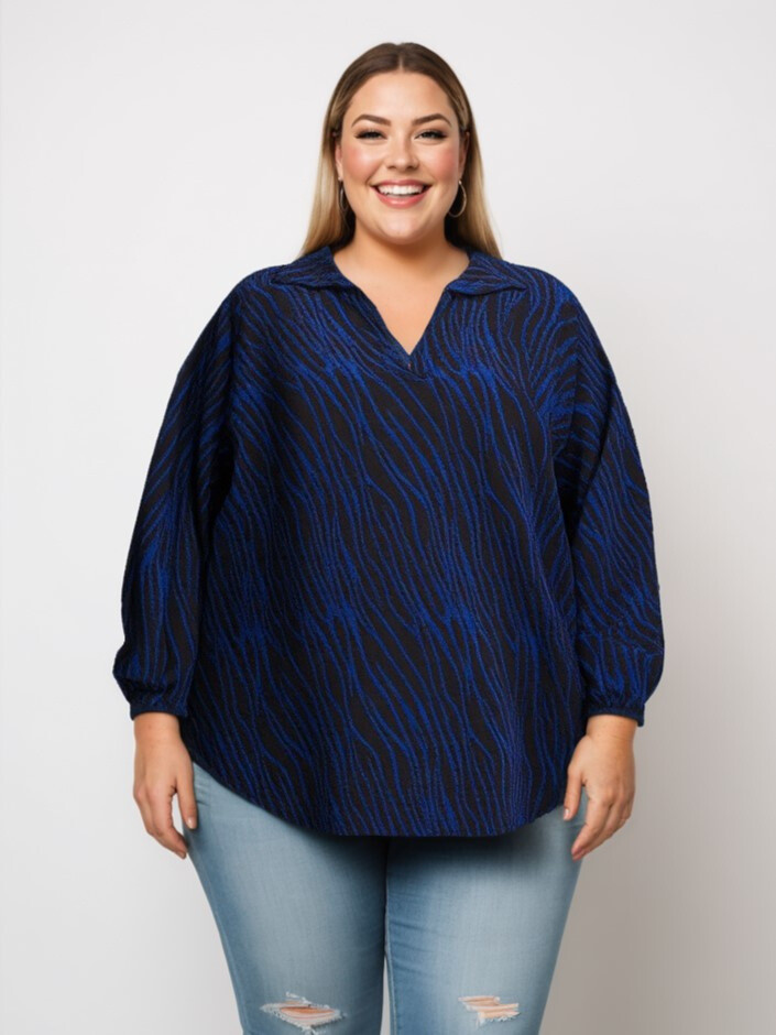 Großhändler Pomme Rouge Paris - Blau bedruckte Bluse (T3748)
