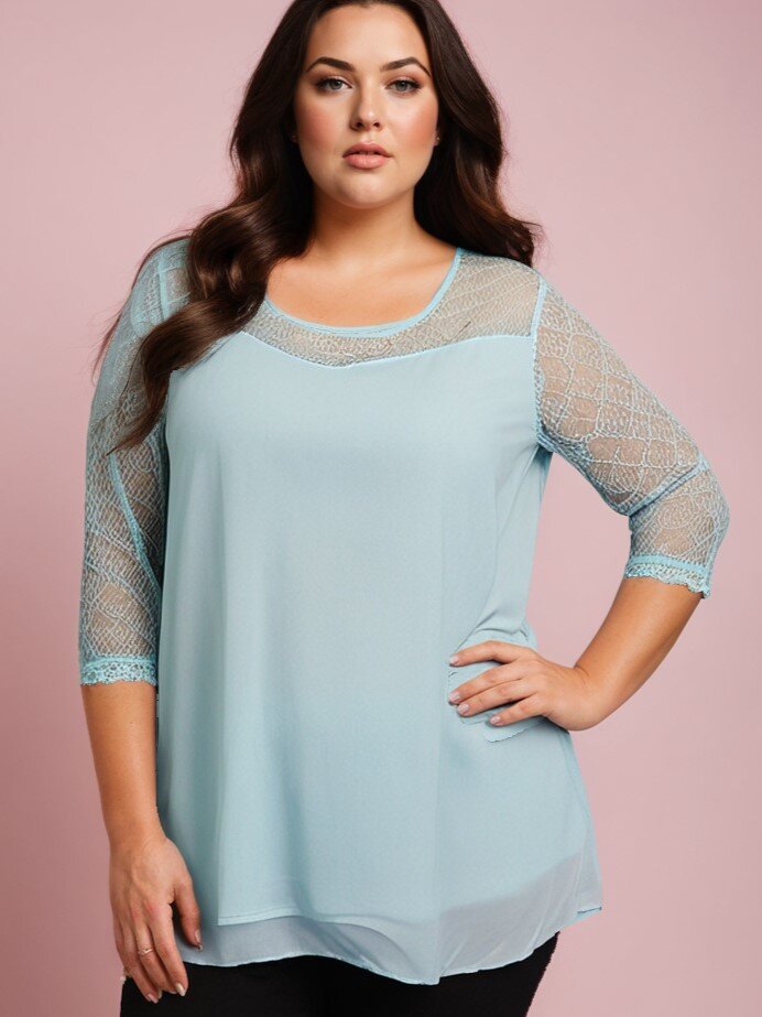 Mayorista Pomme Rouge Paris - Blusa turquesa con mangas de encaje (A581)