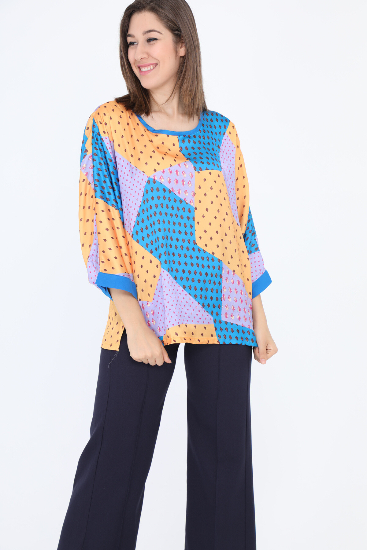 Wholesaler Pomme Rouge Paris - Silk blouse yellow print (C6111)