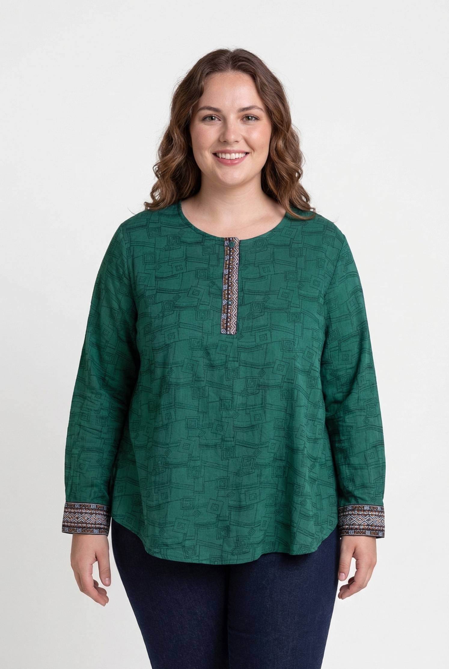 Grossiste Pomme Rouge Paris - Blouse texturé vert grande taille