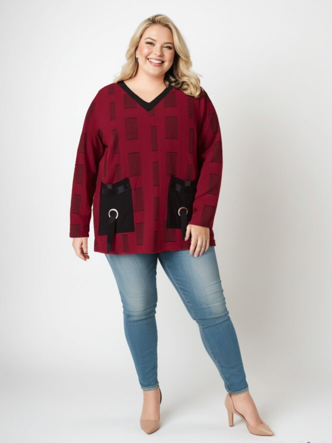 Großhändler Pomme Rouge Paris - Rote bedruckte Bluse (C6138)