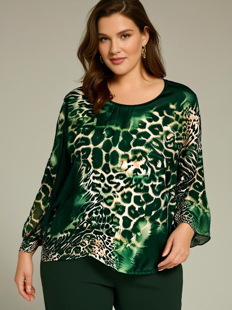 Grossiste Pomme Rouge Paris - Blouse imprimé léopard vert (T7179A)