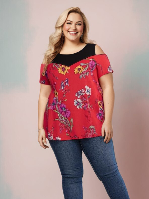 Grossiste Pomme Rouge Paris - Blouse effet superposée fleurie (A988)