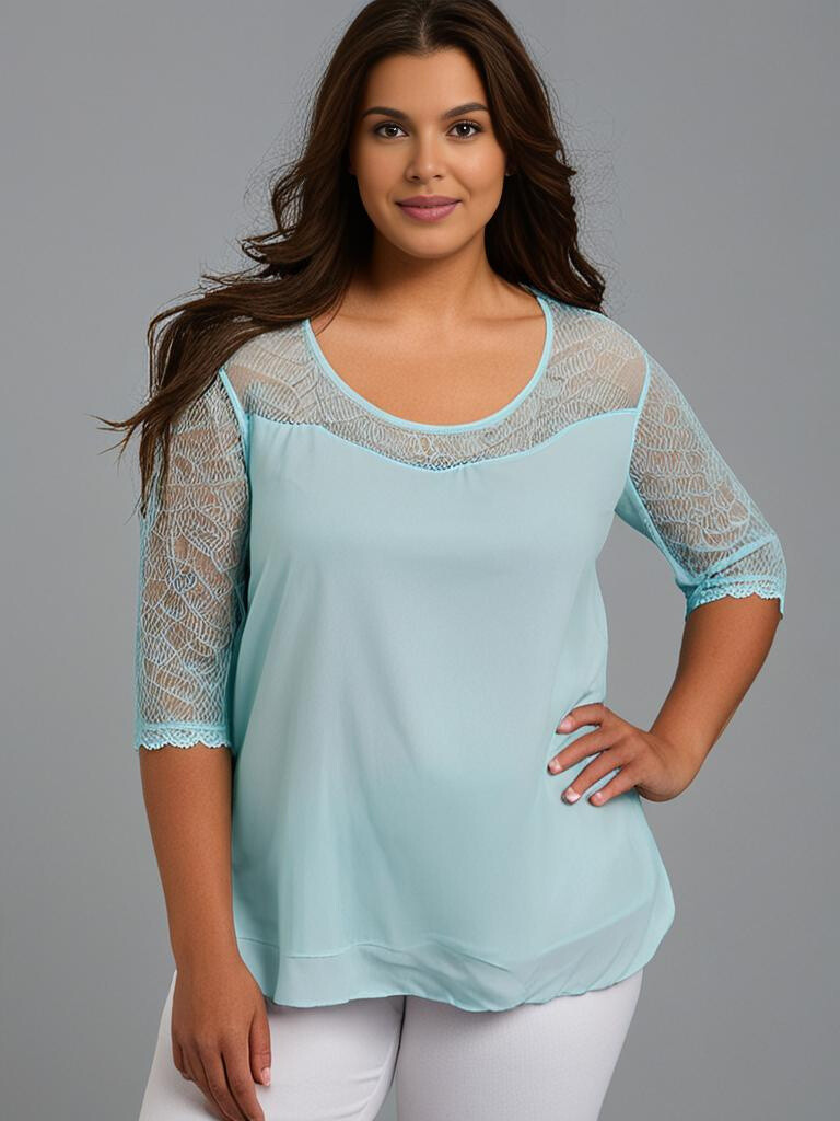 Mayorista Pomme Rouge Paris - Blusa turquesa con mangas de encaje (A581)