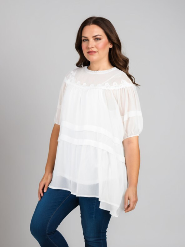 Wholesaler Pomme Rouge Paris - Top + blouse with large embroidery (C6563)