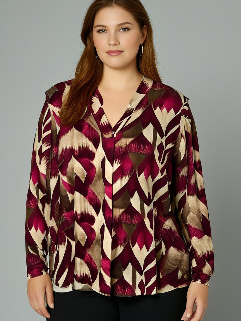 Grossiste Pomme Rouge Paris - Blouse grande taille imprimé rouge (TCL11)
