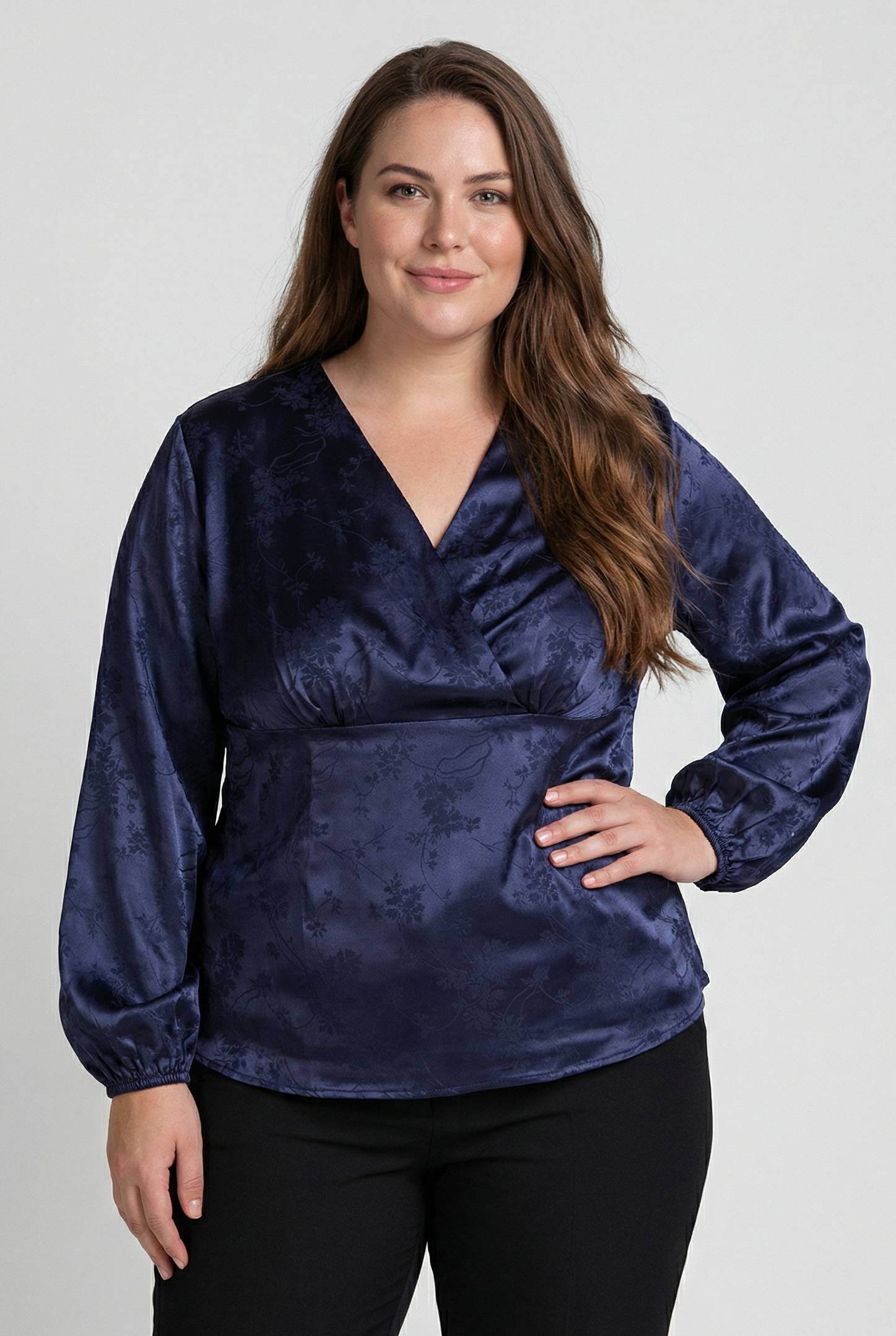 Grossiste Pomme Rouge Paris - Blouse cache cœur grande taille imprimé bleu