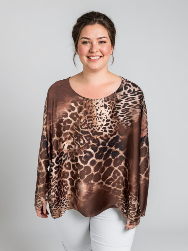Grossista Pomme Rouge Paris - Camicetta di stampa leopardata marrone (T7179A)