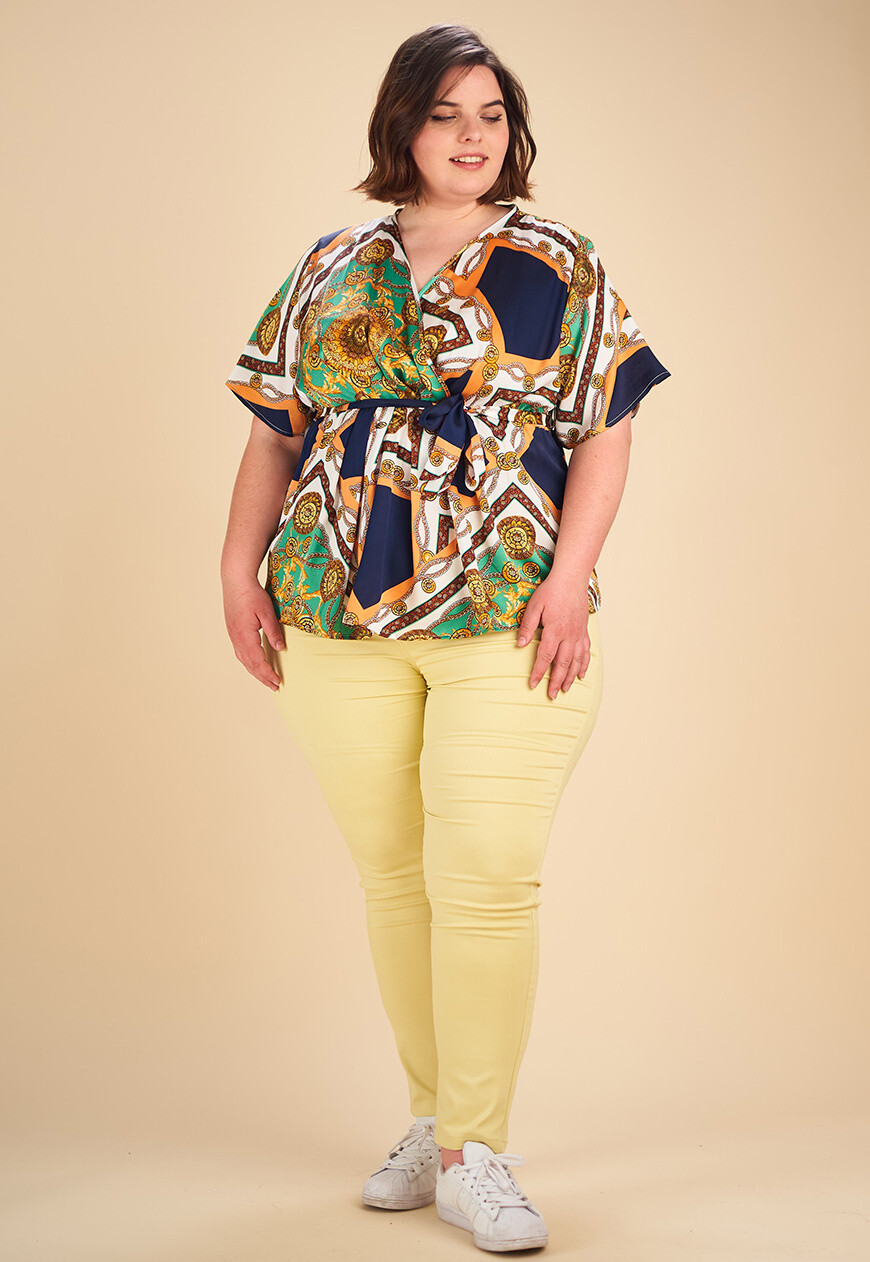 Grossiste Pomme Rouge Paris - Blouse cache cœur imprimé foulard (C6208)