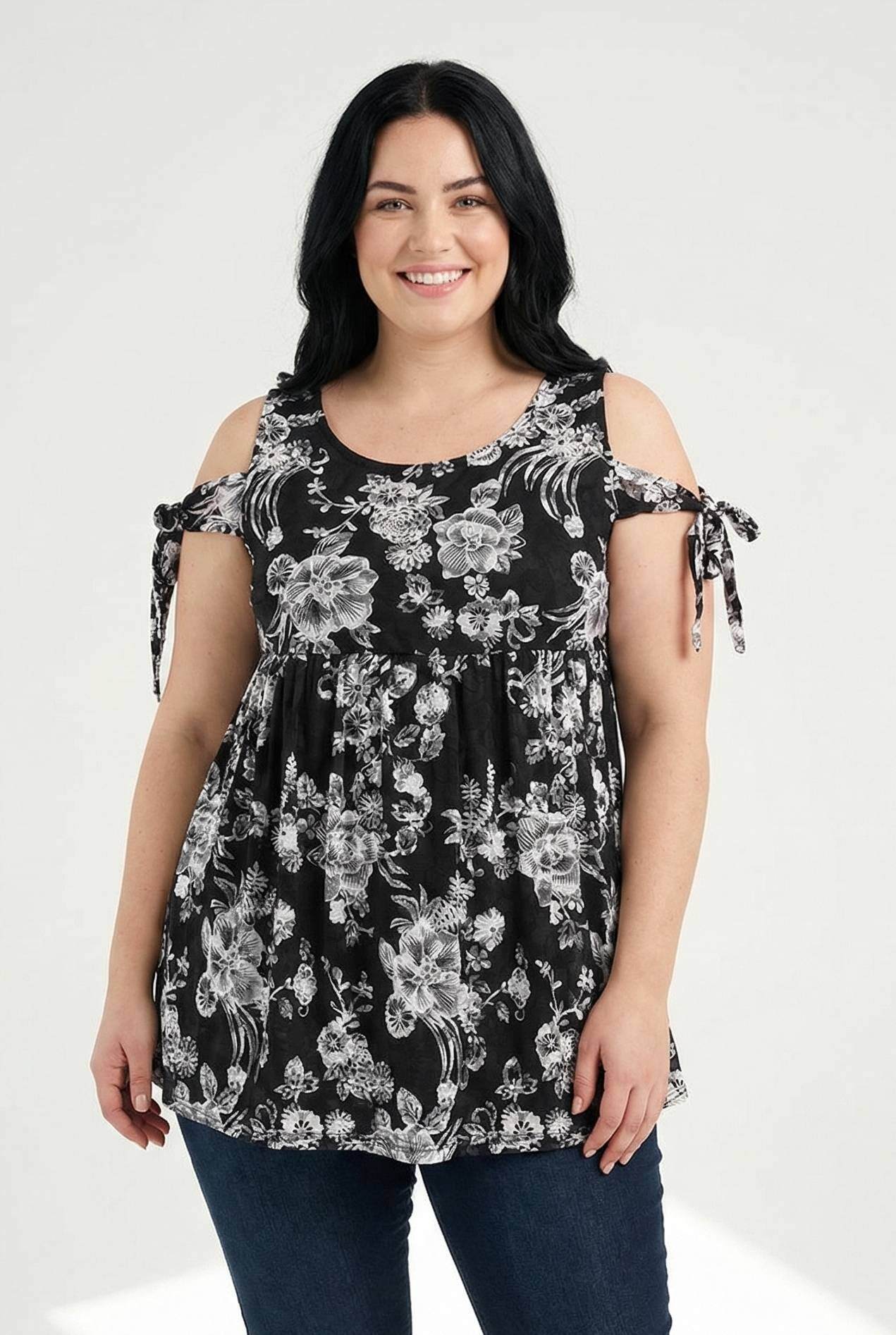 Grossiste Pomme Rouge Paris - Blouse texturé noir grande taille (A953)