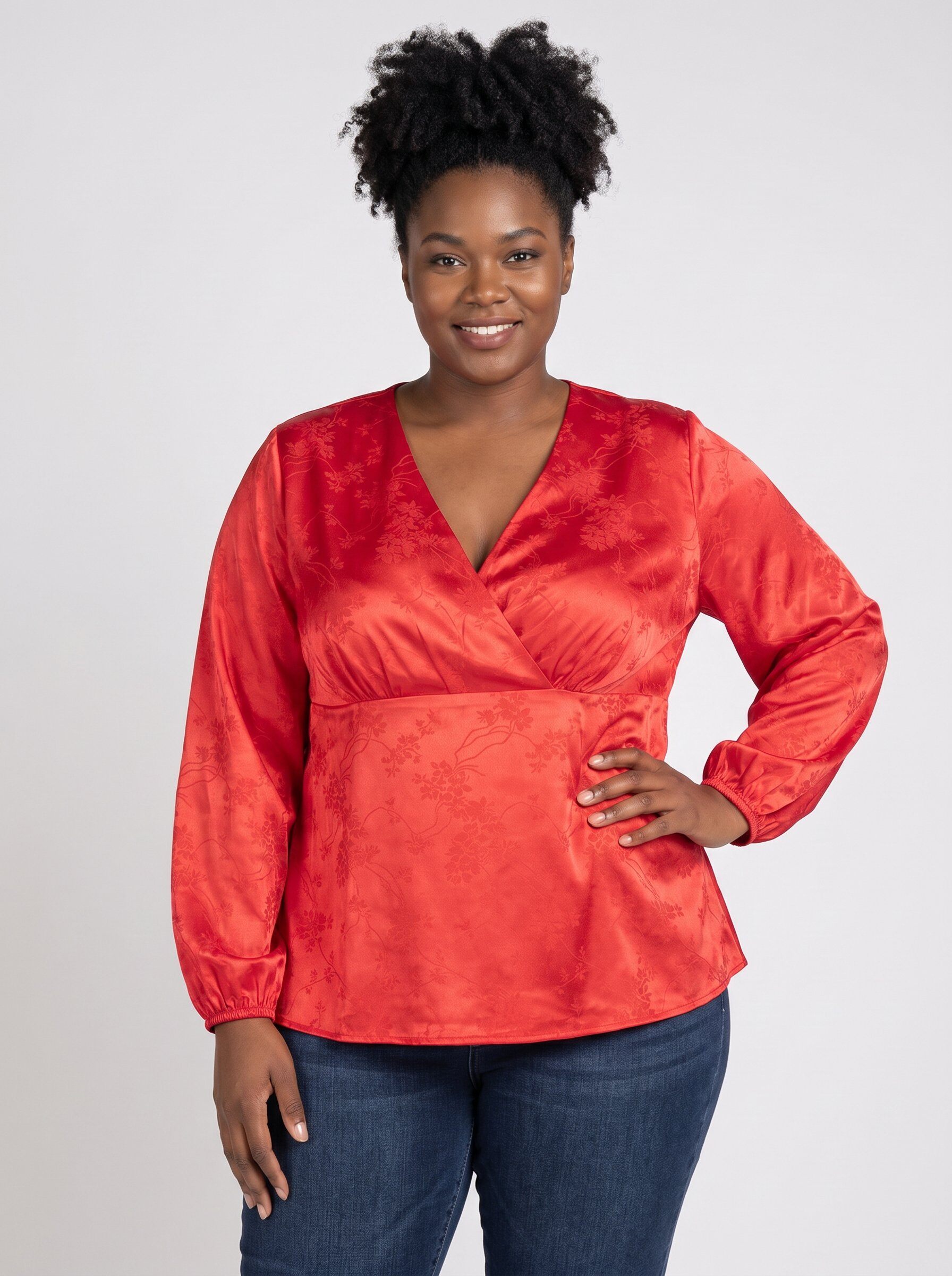 Grossiste Pomme Rouge Paris - Blouse cache cœur grande taille imprimé rouge