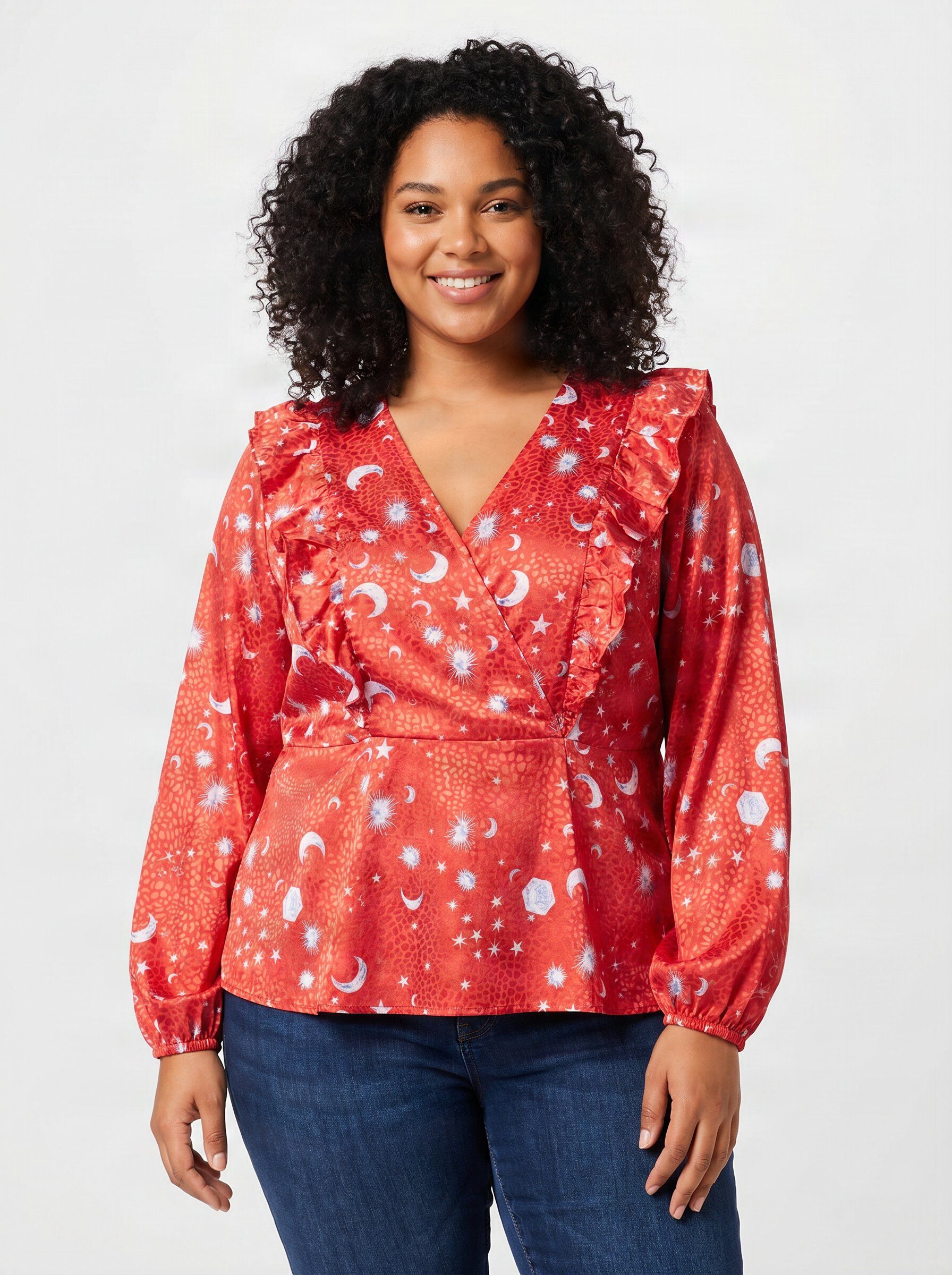 Grossista Pomme Rouge Paris - Blusa incrociata taglia grande con stampa rossa