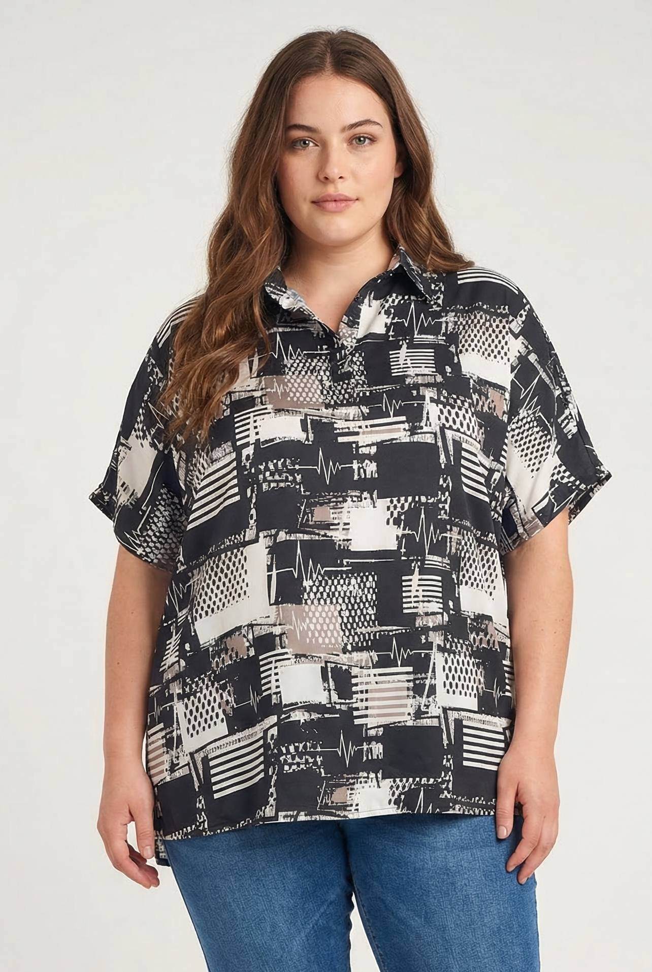 Grossiste Pomme Rouge Paris - Blouse imprimée grande taille (C6221)