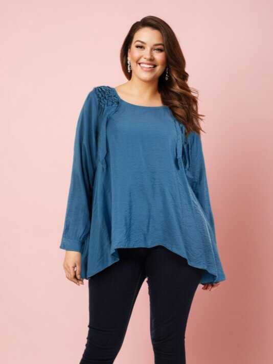 Großhändler Pomme Rouge Paris - Blaue Bluse mit Fransen (A139)