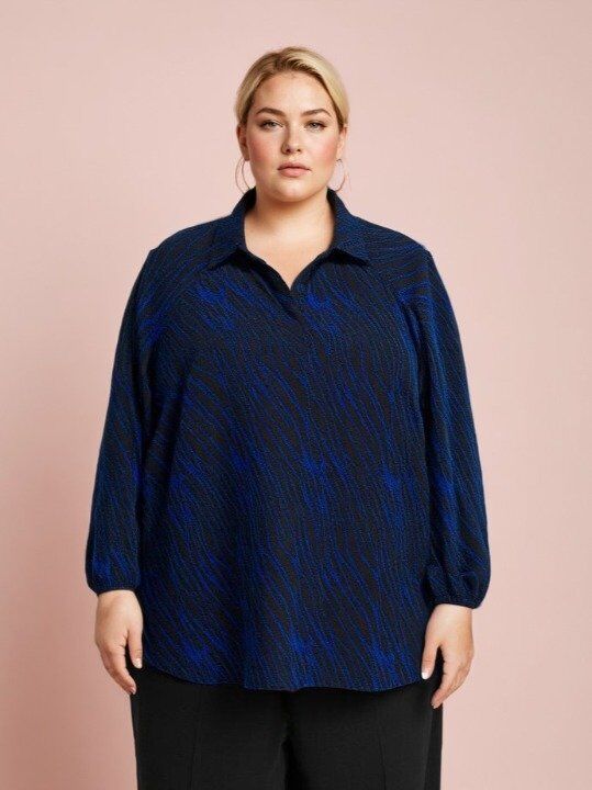 Großhändler Pomme Rouge Paris - Blau bedruckte Bluse (T3748)