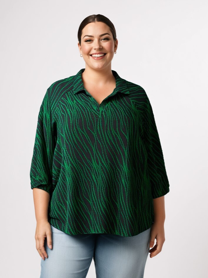 Großhändler Pomme Rouge Paris - Grün bedruckte Bluse (T3748)