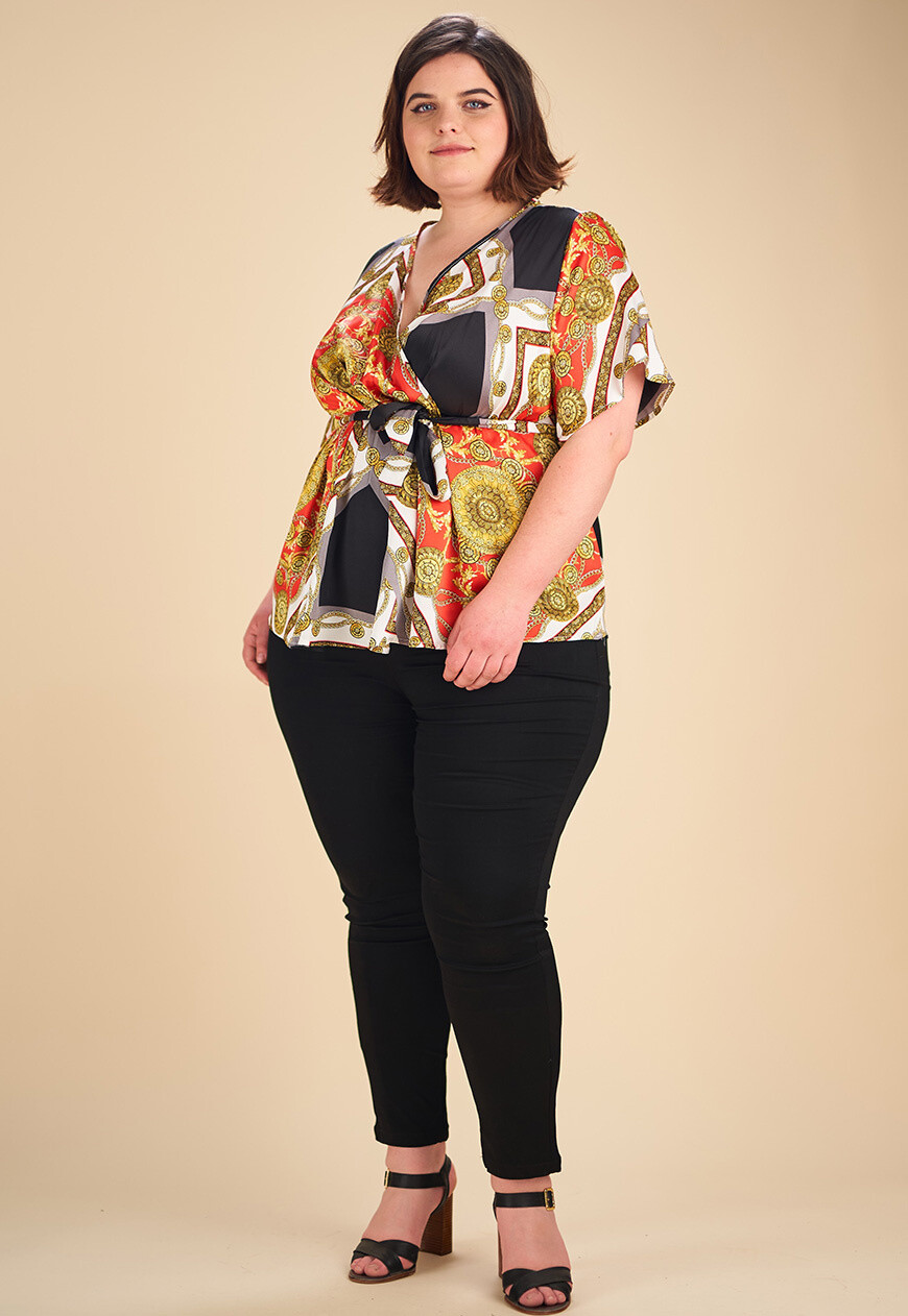 Grossiste Pomme Rouge Paris - Blouse cache cœur imprimé foulard (C6208)