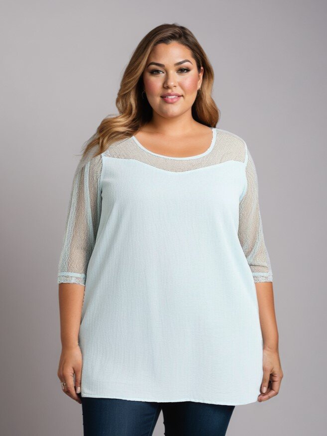 Mayorista Pomme Rouge Paris - Blusa turquesa con mangas de encaje (A581)