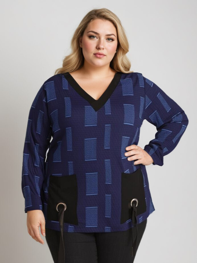 Grossiste Pomme Rouge Paris - Blouse imprimé bleu (C6138)