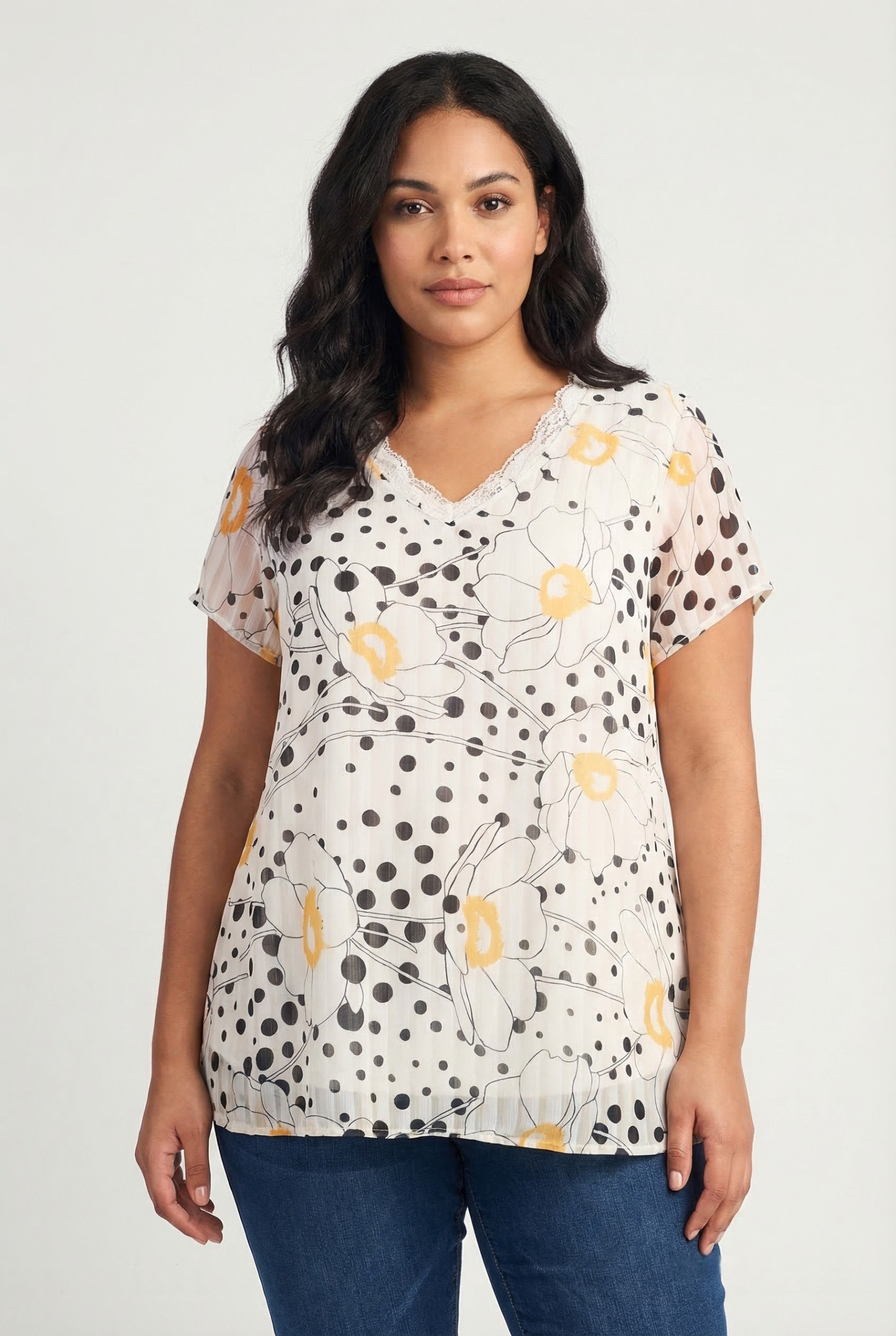 Grossiste Pomme Rouge Paris - Blouse à pois grande taille imprimé blanc (A890)