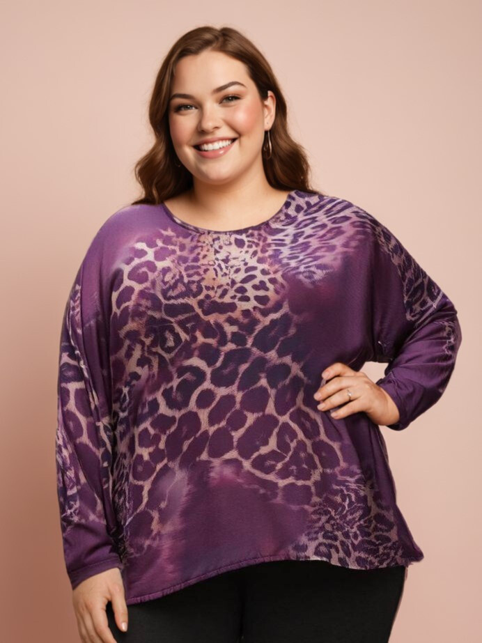 Grossiste Pomme Rouge Paris - Blouse imprimé léopard violet (T7179A)