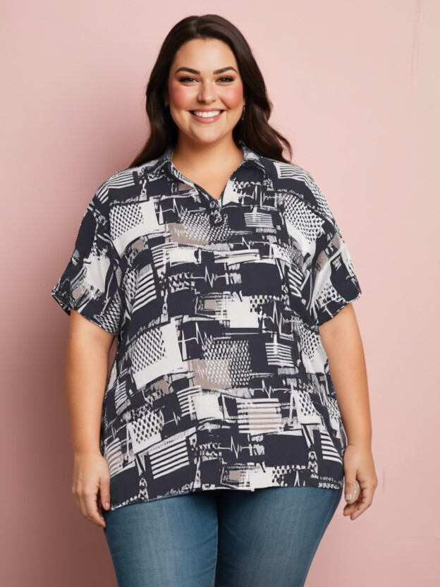 Grossiste Pomme Rouge Paris - Blouse imprimée grande taille (C6221)