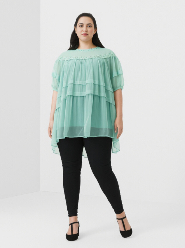 Grossiste Pomme Rouge Paris - Top + blouse avec broderies grande taille (C6563)