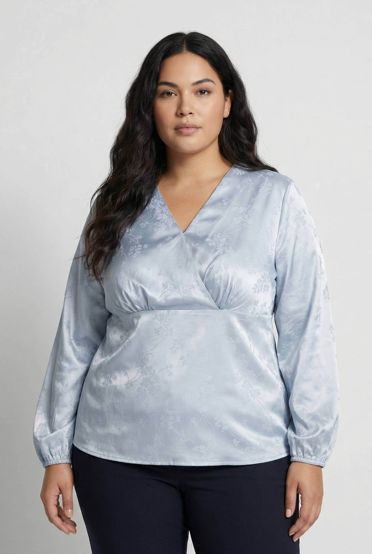 Grossiste Pomme Rouge Paris - Blouse cache cœur grande taille imprimé gris