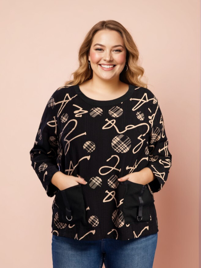 Grossiste Pomme Rouge Paris - Top imprimé noir (C6137)