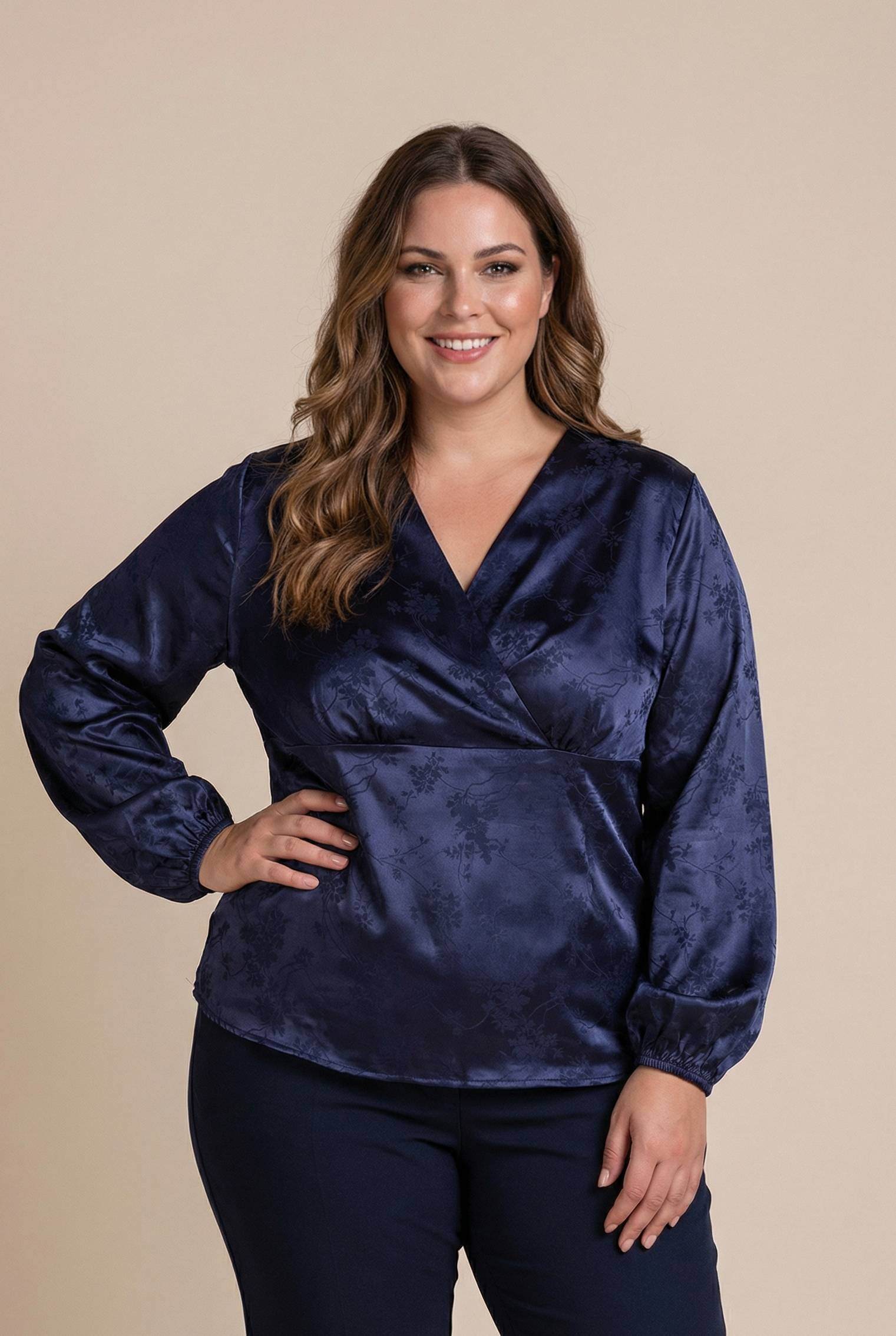 Grossiste Pomme Rouge Paris - Blouse cache cœur grande taille imprimé bleu