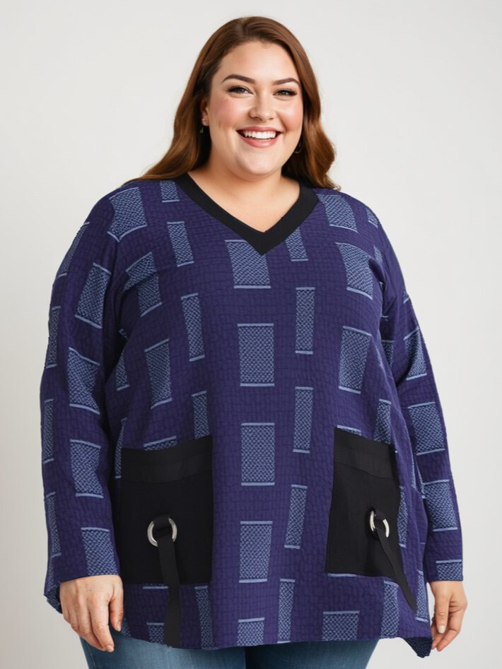 Großhändler Pomme Rouge Paris - Blau bedruckte Bluse (C6138)