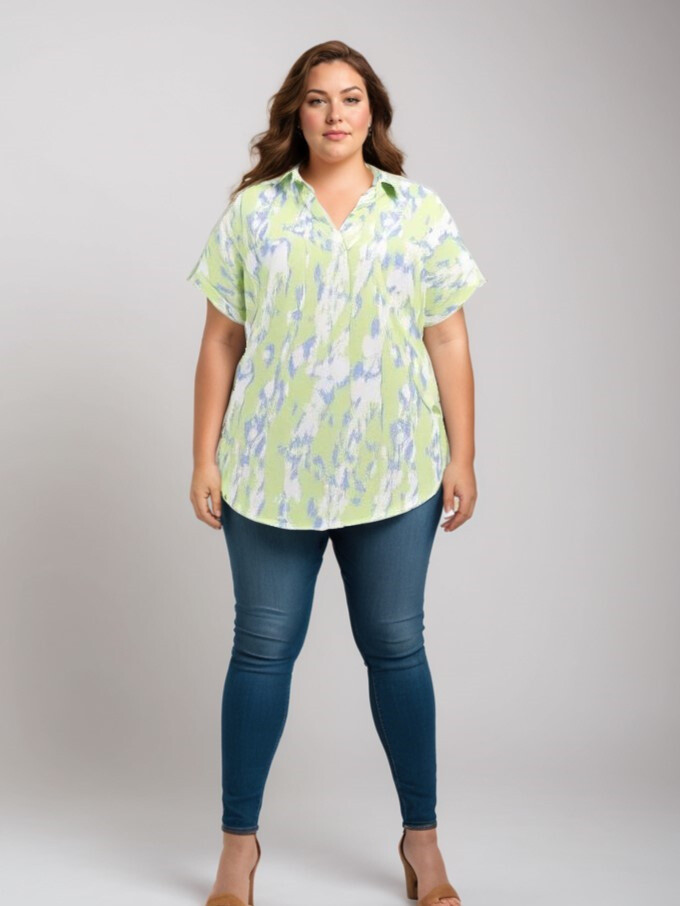 Großhändler Pomme Rouge Paris - Grüne Druckbluse (C6561)