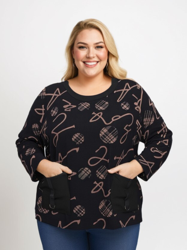 Großhändler Pomme Rouge Paris - Schwarzes bedrucktes Top (C6137)