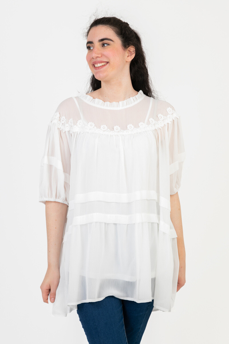 Grossista Pomme Rouge Paris - Top + camicetta con ricami taglie forti (C6563)
