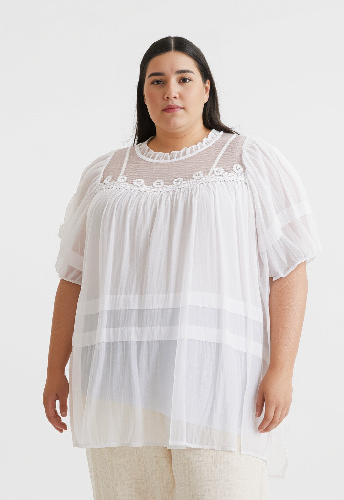 Grossiste Pomme Rouge Paris - Top + blouse avec broderies grande taille (C6563)