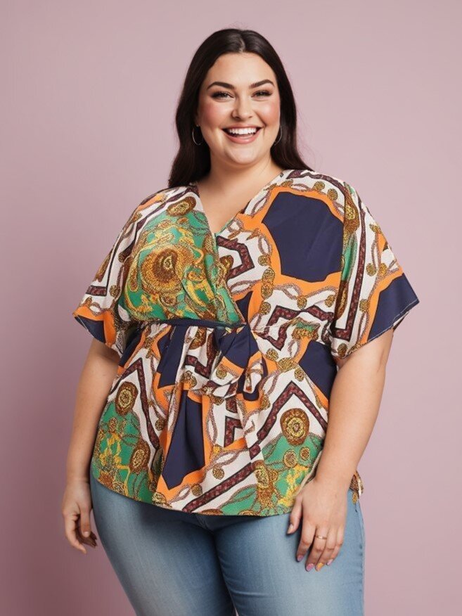 Mayorista Pomme Rouge Paris - Blusa cruzada de gran tamaño estampado de pañuelo verde (C6208)