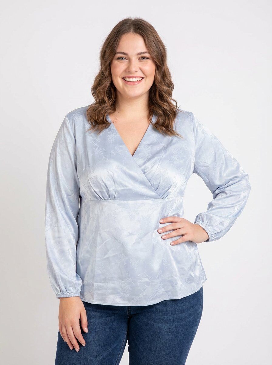 Grossiste Pomme Rouge Paris - Blouse cache cœur grande taille imprimé gris
